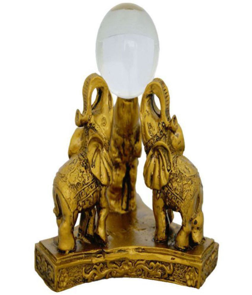     			Snaya Collection Antique Gold Elephants With Crystal Ball