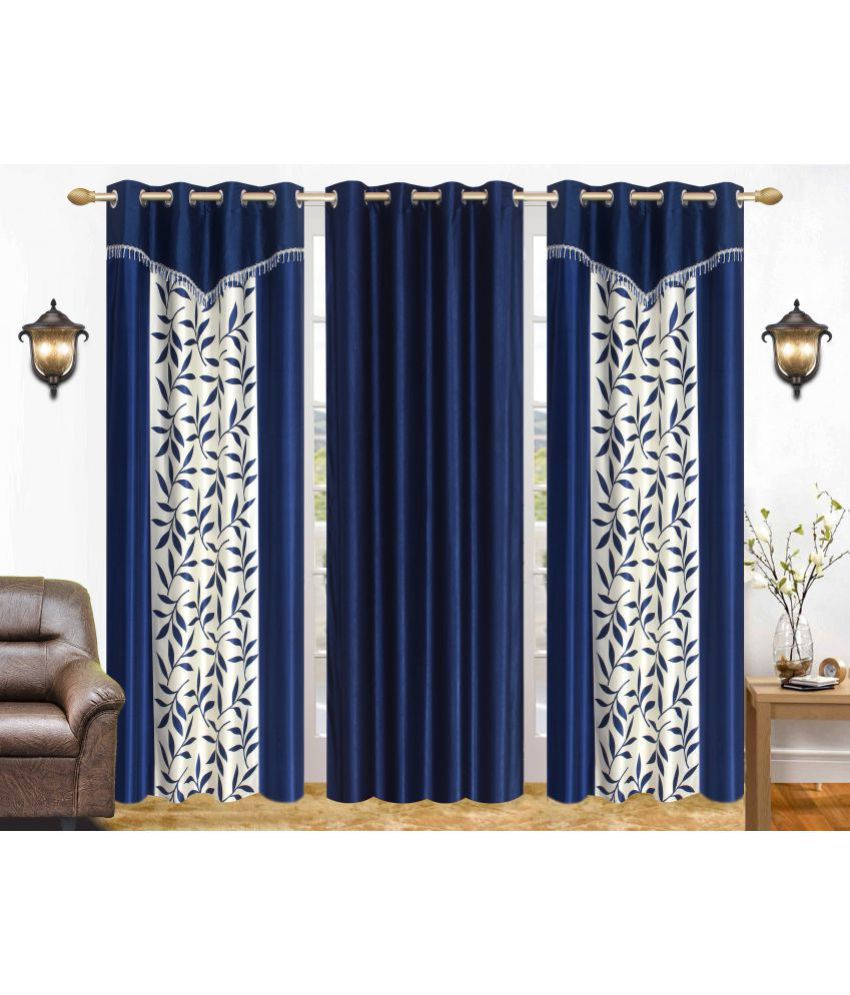     			Stella Creations Set of 3 Door Semi-Transparent Eyelet Polyester Curtains Blue