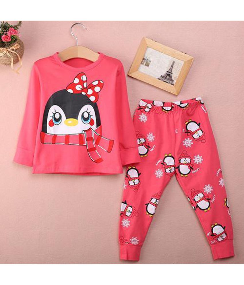 2Pcs Baby Girls Top Pants Penguin Print Sleepwear Nightwear Pyjama Set