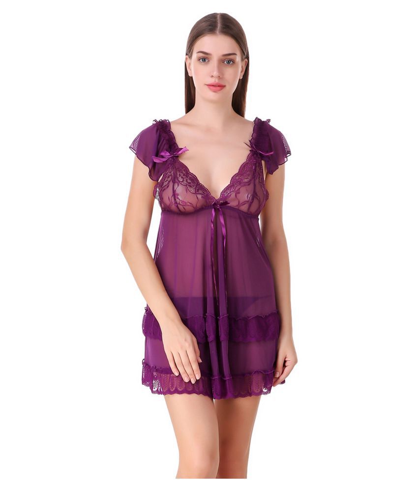     			Fasense Net Baby Doll Dresses With Panty - Purple