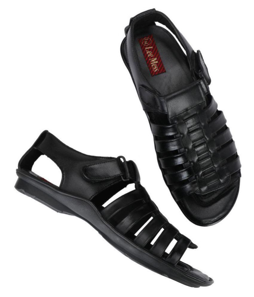 WHITE WAlKERS Black Leather Sandals - Buy WHITE WAlKERS Black Leather ...