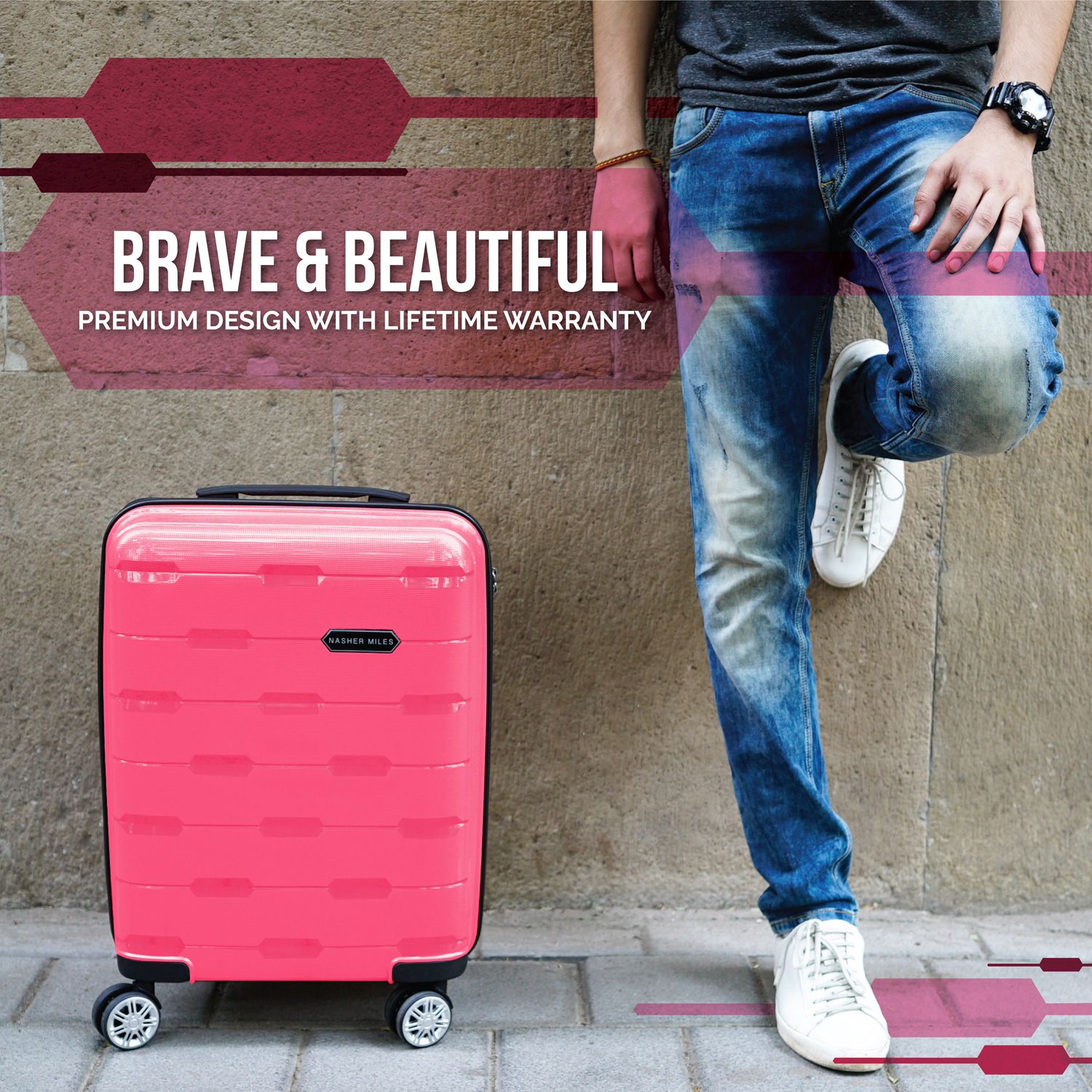 Nasher Miles Pink L(Above 70cm) Check-in Hard NM H8008 Hot Pink Set of