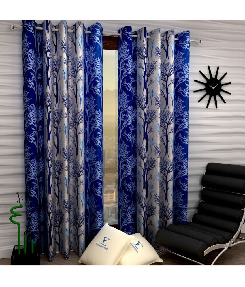     			Fashion String Set of 2 Window Semi-Transparent Eyelet Polyester Curtains Blue
