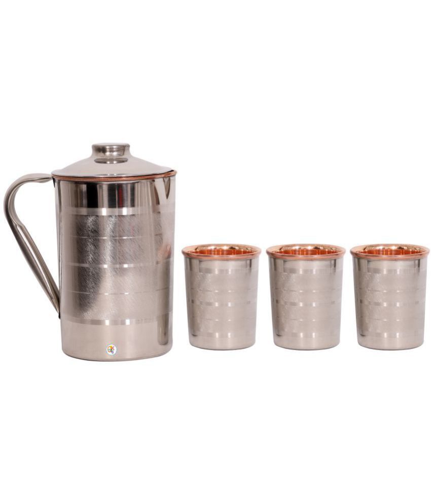 KDT Steel Copper Water Jug With 3 Glass 4 Pcs Jug and Glass Combo