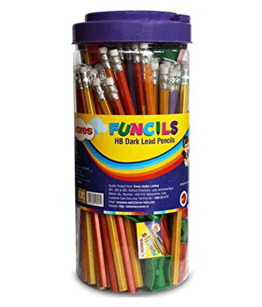 Kores Funcils Pencils With Rubber Tip (Pack of 100 Pencils In Jar and 5