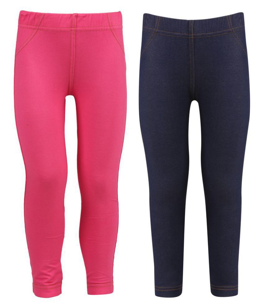     			Fuchsia and Blue  Jegging For Girls - Pack Of 2