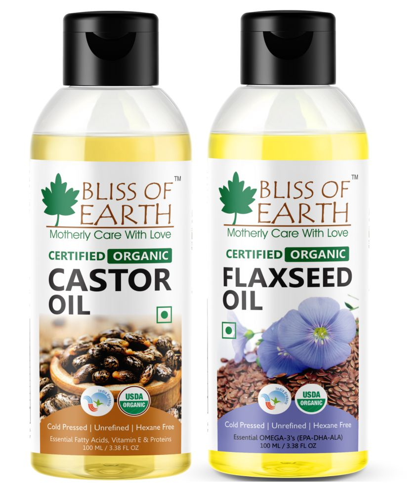 liss of Earth Certified Organic Castor, Flaxseed Oil 100 ml Pack of 2