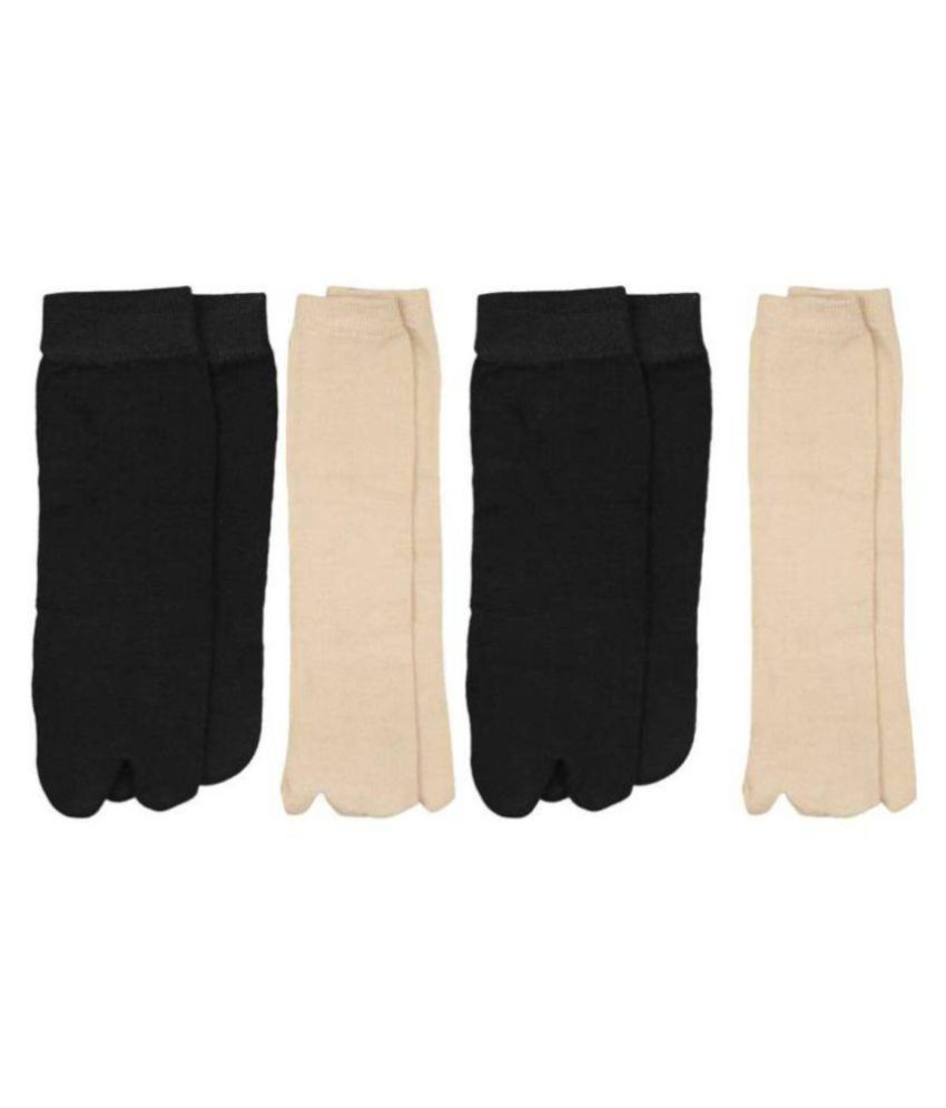     			Tahiro Black & Beige Cotton Thumb Ankle Length  Socks - Pack Of 4