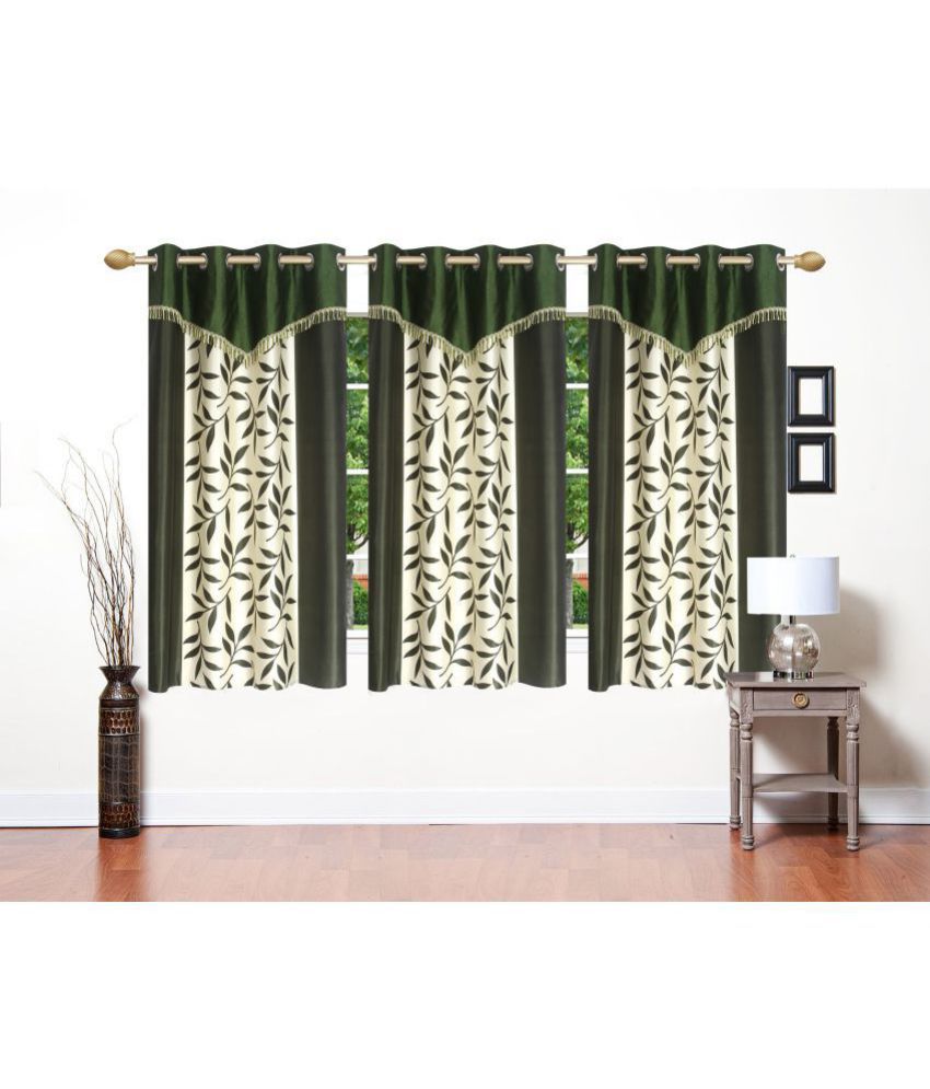     			Stella Creations Set of 3 Window Semi-Transparent Eyelet Polyester Curtains Green