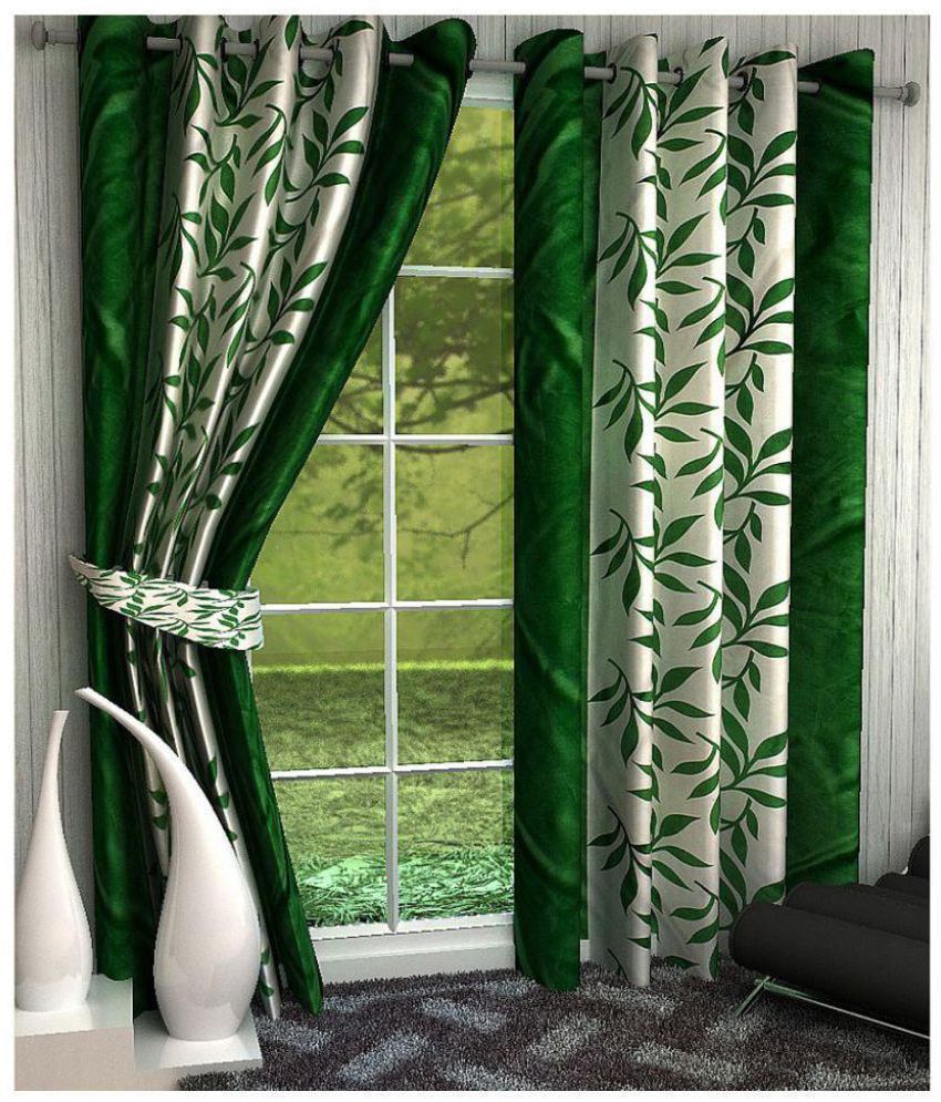     			Tanishka Fabs Floral Semi-Transparent Eyelet Curtain 5 ft ( Pack of 4 ) - Green