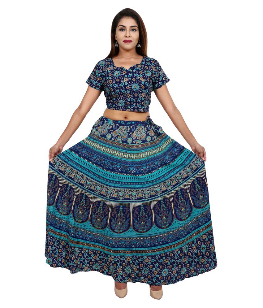 Decot Paradise Blue and Grey Rayon Straight Stitched Lehenga - Buy ...