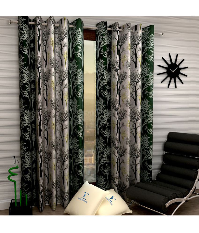     			Fashion String Set of 2 Door Semi-Transparent Eyelet Polyester Curtains Green