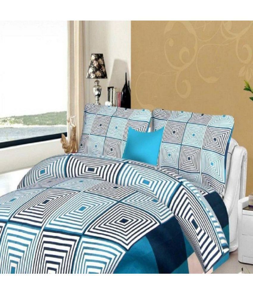 New panipat textile zone Poly Cotton Double Bedsheet with 2 Pillow