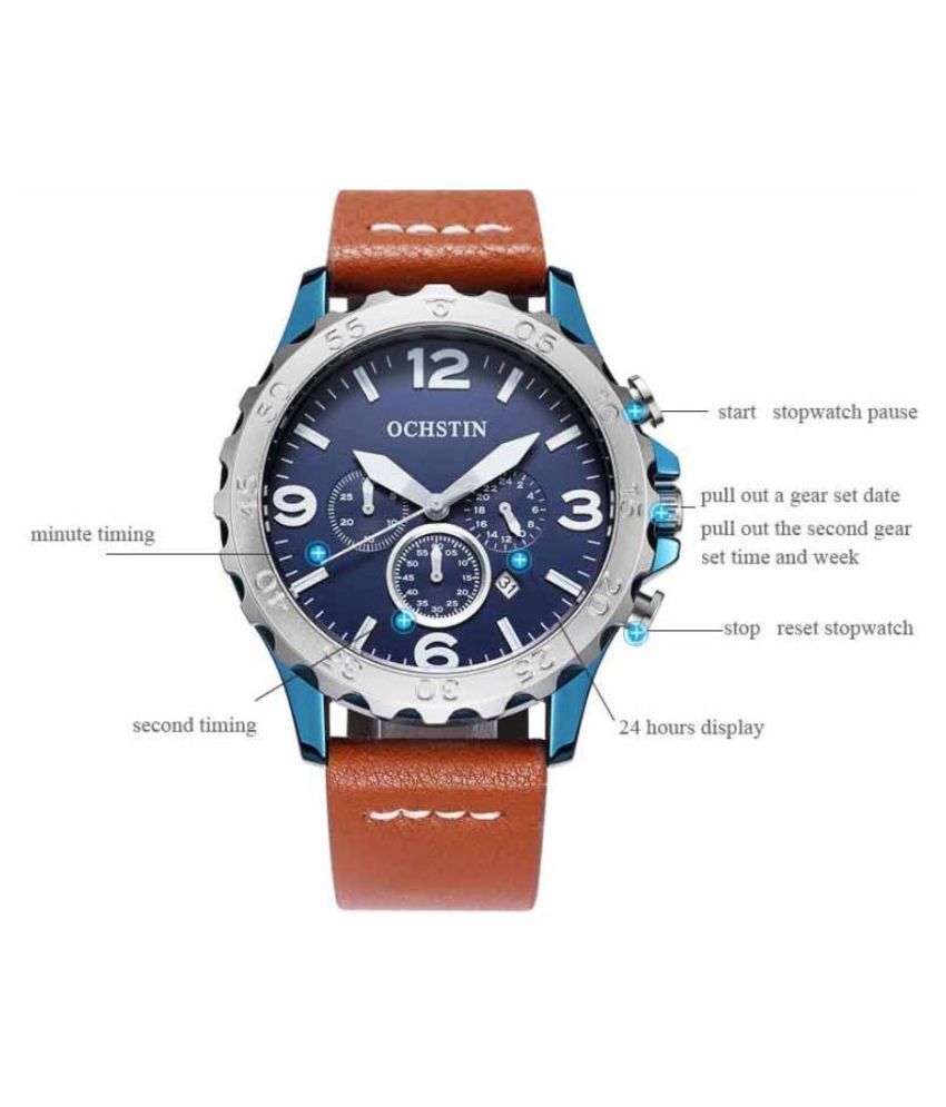 Ochstin Luxury Rotating Bazel Auto Date Leather Analog Men's Watch