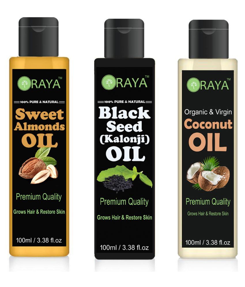     			ORAYA 100% Pure & Natural Almond Oil & Kalonji Oil & Cocount Oil 300 ml Pack of 3