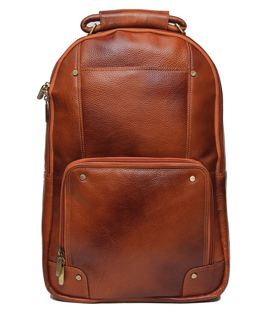 tan leather laptop backpack