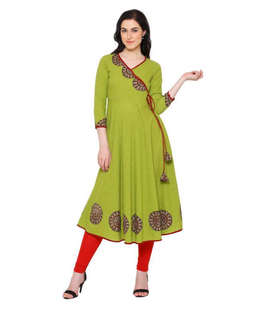 Yash Gallery Green Cotton Anarkali Kurti - Buy Yash Gallery Green ...