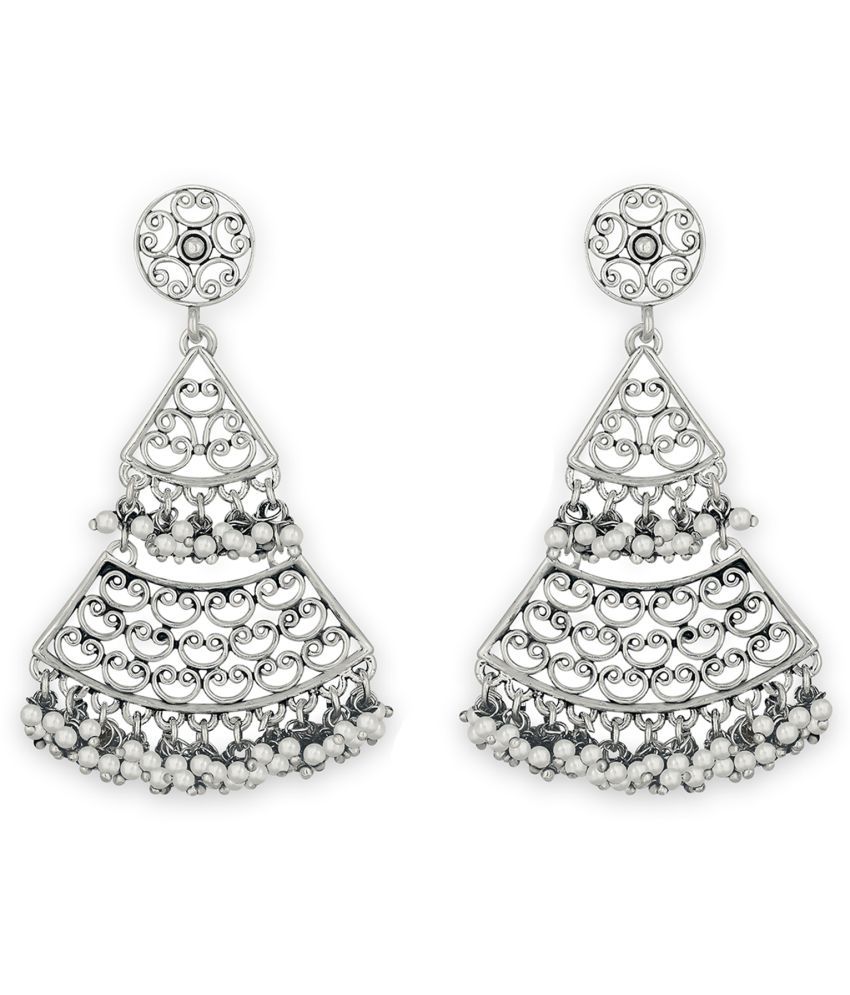     			Spargz Filigree Triangular Oxidize Rhodium Plated Festive Wear Dangle Earring For Women