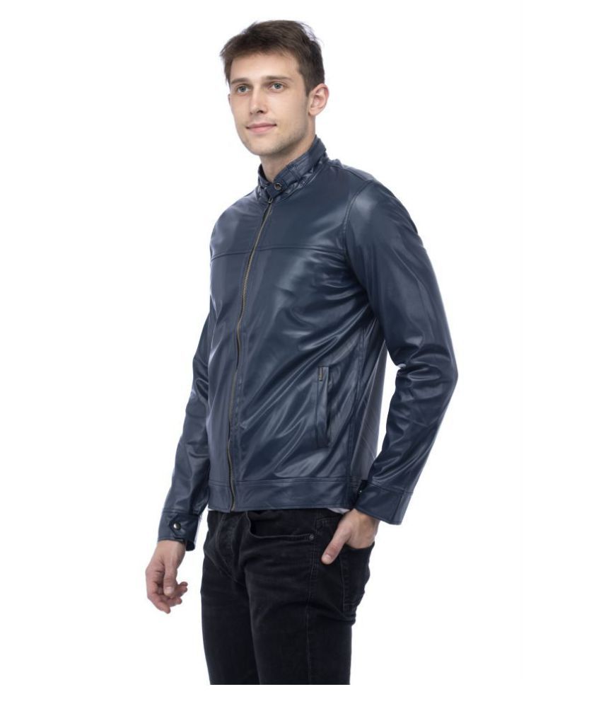 CP Club Navy Leather Jacket - Buy CP Club Navy Leather Jacket Online at ...