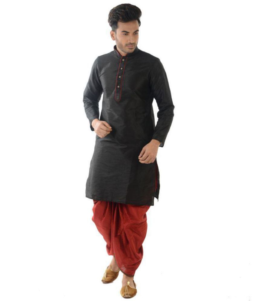     			Deyann Black Silk Blend Dhoti Kurta Set