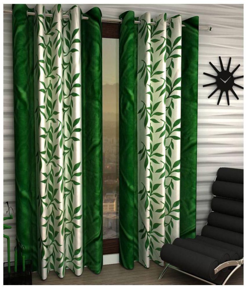     			Panipat Textile Hub Floral Semi-Transparent Eyelet Window Curtain 5 ft Pack of 2 -Green