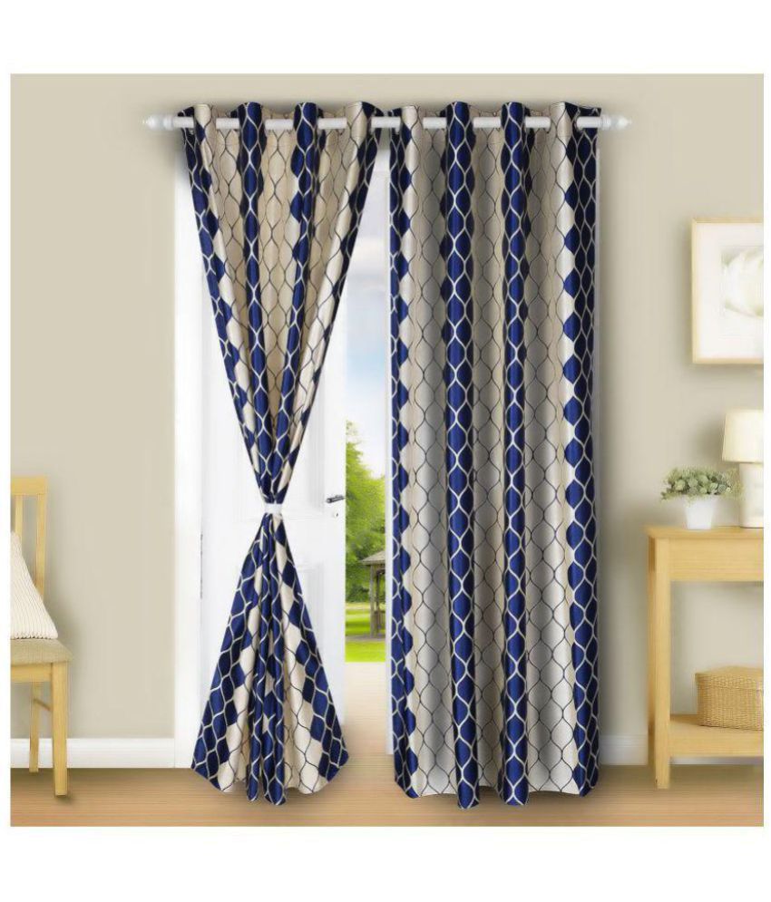     			E-Retailer Set of 2 Window Semi-Transparent Eyelet Polyester Curtains Blue