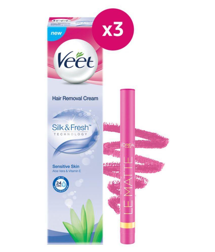 Veet Hair Removal Cream, Sensitive Skin 100gm [Pack of 3] with L
