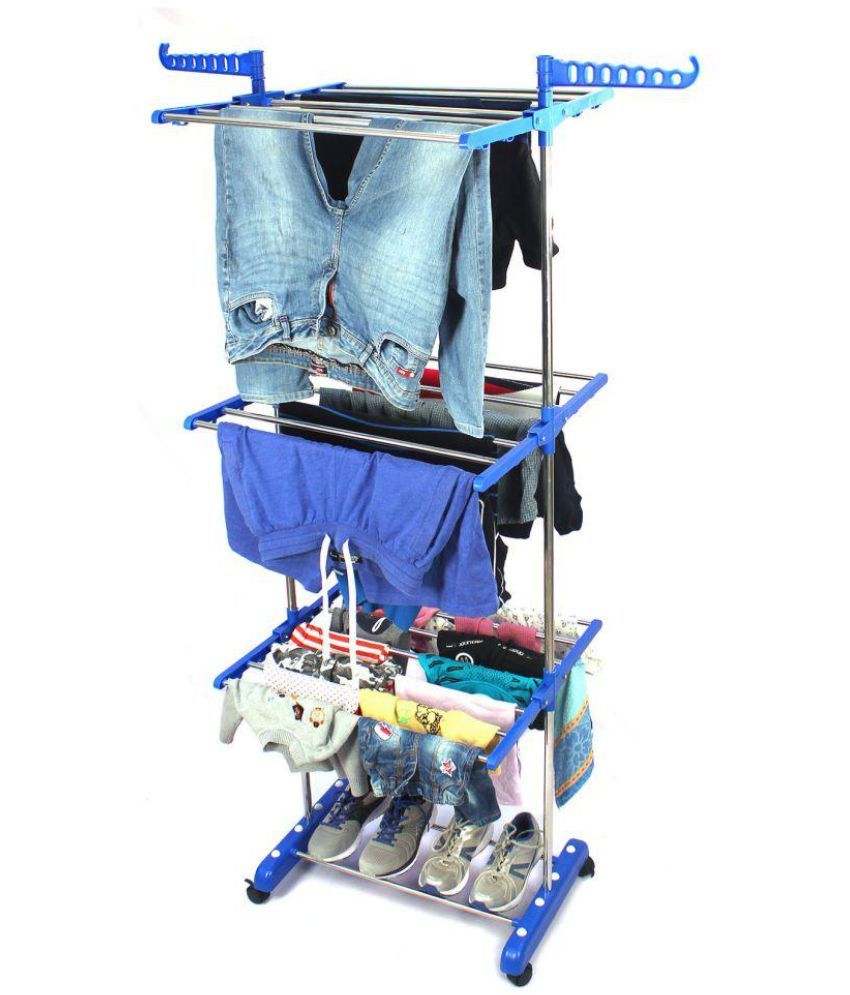     			TNC ss 1 poll 3 tier Stainless Steel, Polypropylene Floor Cloth Dryer Stand  (Blue, Steel)