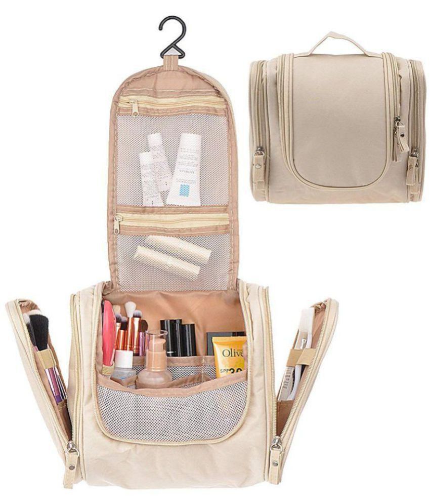 House Of Quirk Beige Make Up Bag Pouch Travel Kit Cosmetic Bag Travel ...