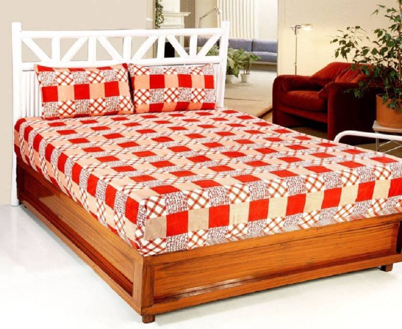 New panipat textile zone Poly Cotton Double Bedsheet with 2 Pillow