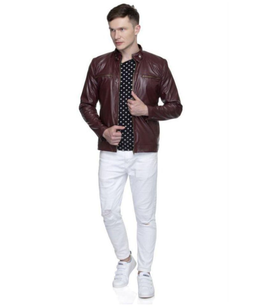 npms Maroon Leather Jacket - Buy npms Maroon Leather Jacket Online at ...