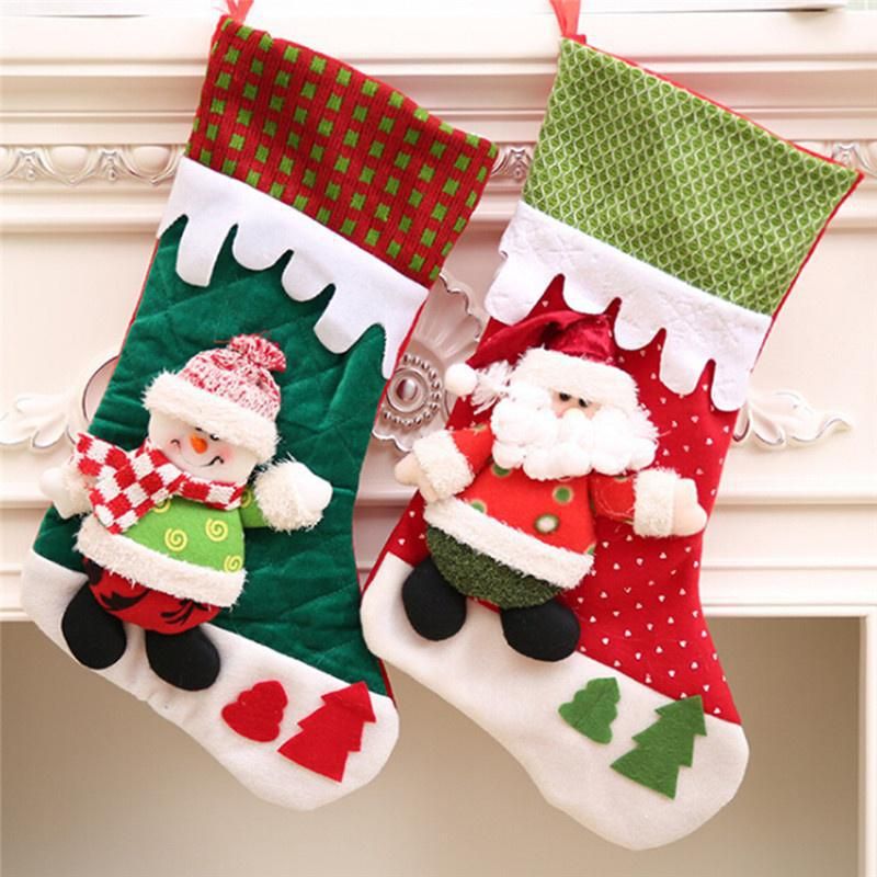 Christmas Stockings Socks Plaid Santa Claus Candy Gift Bag Xmas