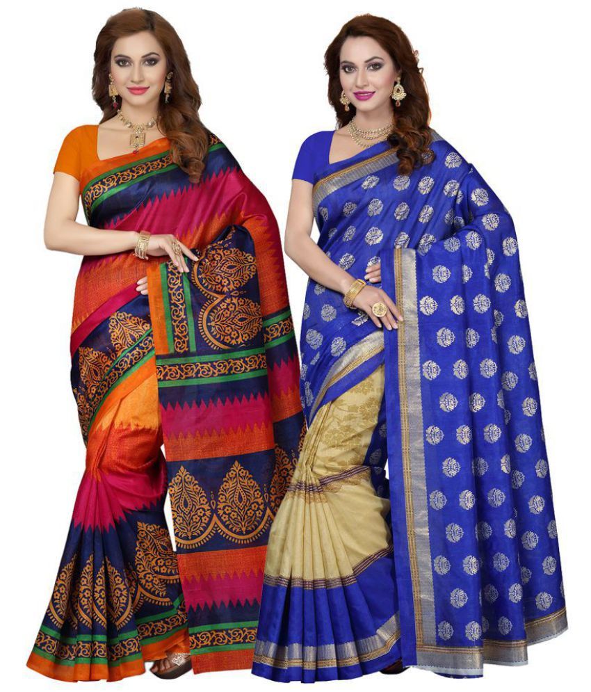 Ishin Multicoloured Art Silk Saree Combos - Buy Ishin Multicoloured Art ...