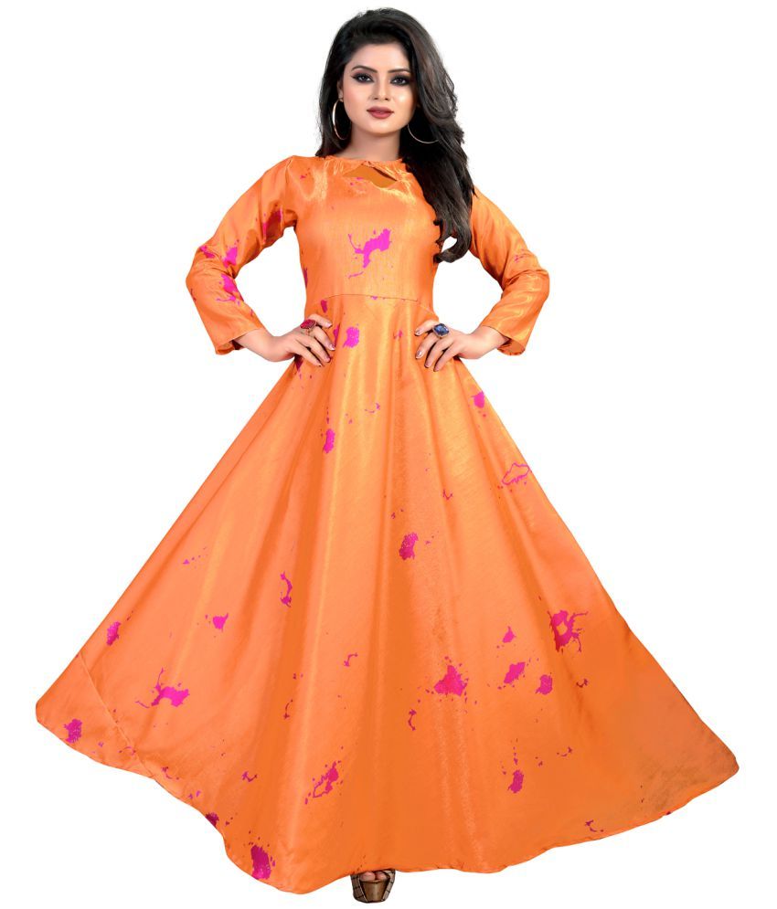 G Fashion Studio Orange Satin Gown Buy G Fashion Studio Orange Satin