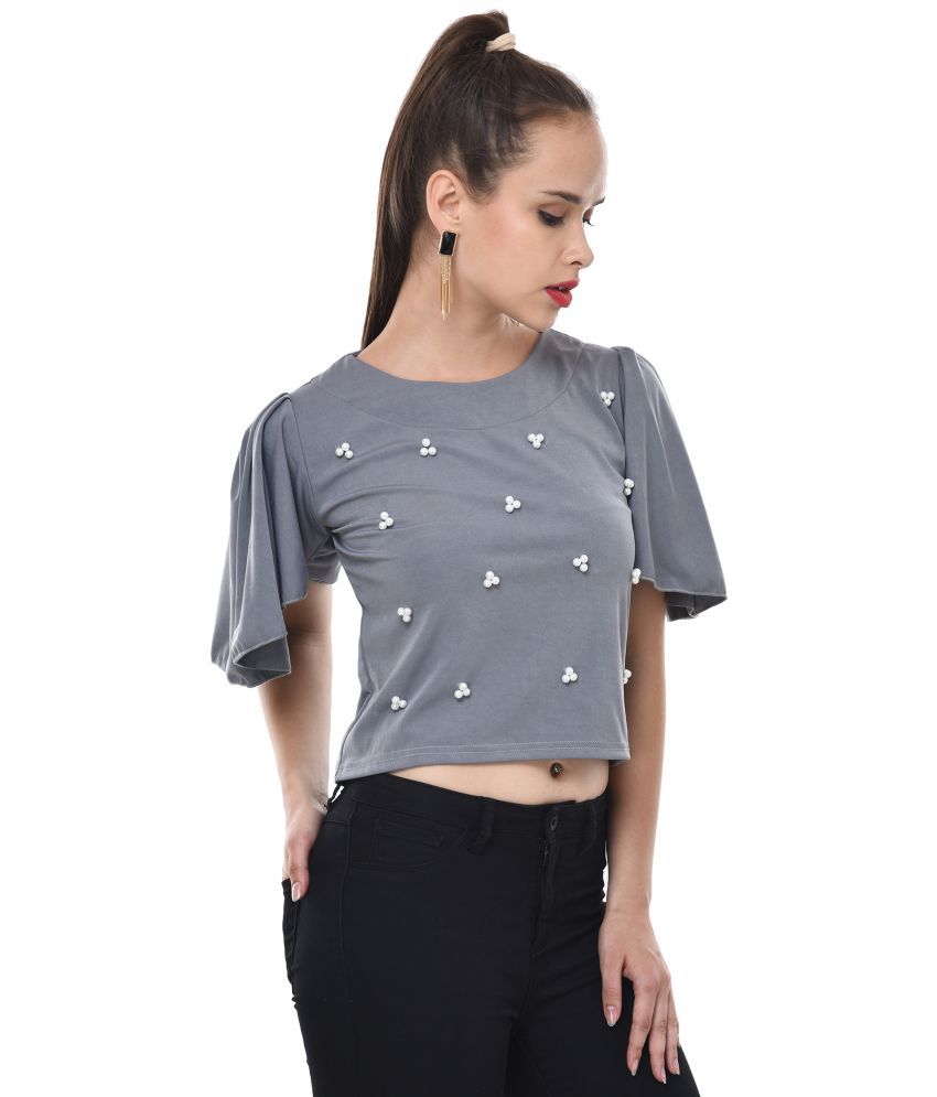 MDS Jeans Crepe Crop Tops - Grey - Buy 