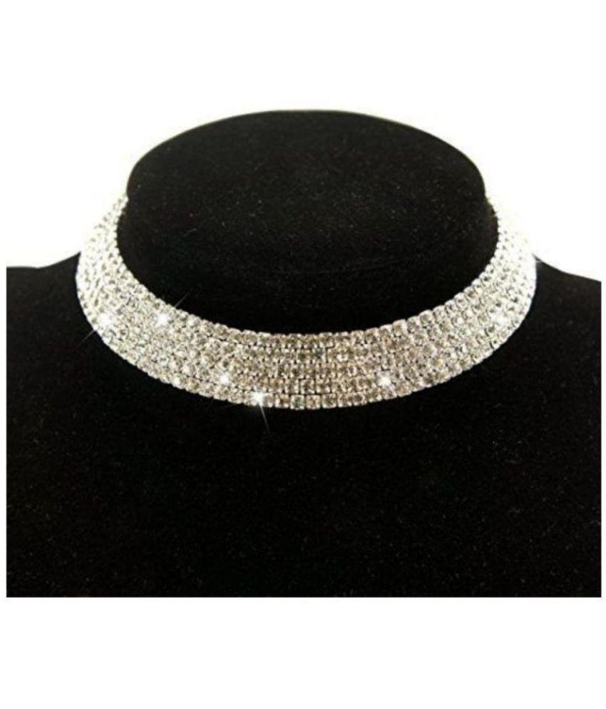     			YouBella Jewellery Sets for Women Silver Crystal Rhinestone Choker Necklace for Women. (Four Line)