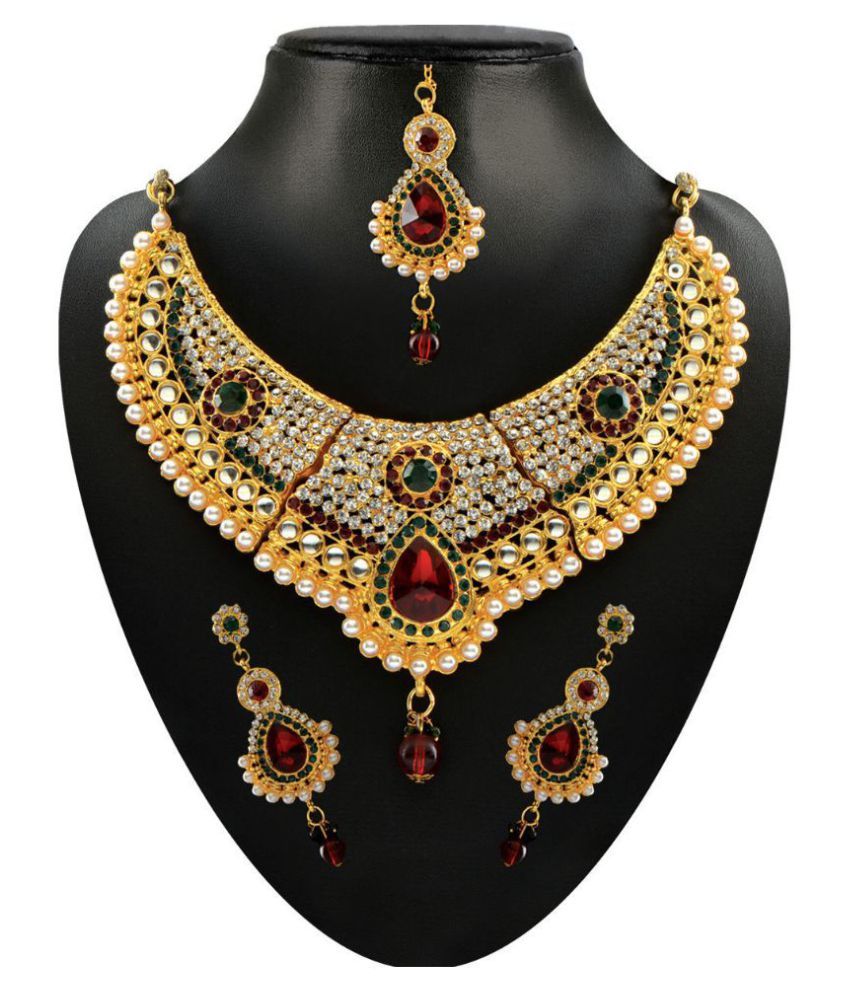 Payal Designs Alloy Multi Color Collar Traditional Gold Plated ...