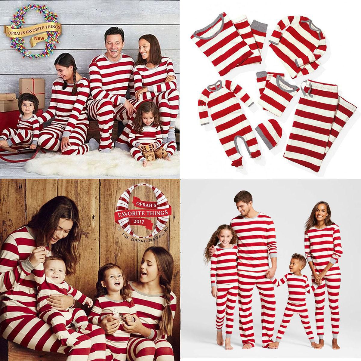Family Matching Christmas Pyjamas Adult Kids Stripe Xmas Nightwear Sleepwear PJs
