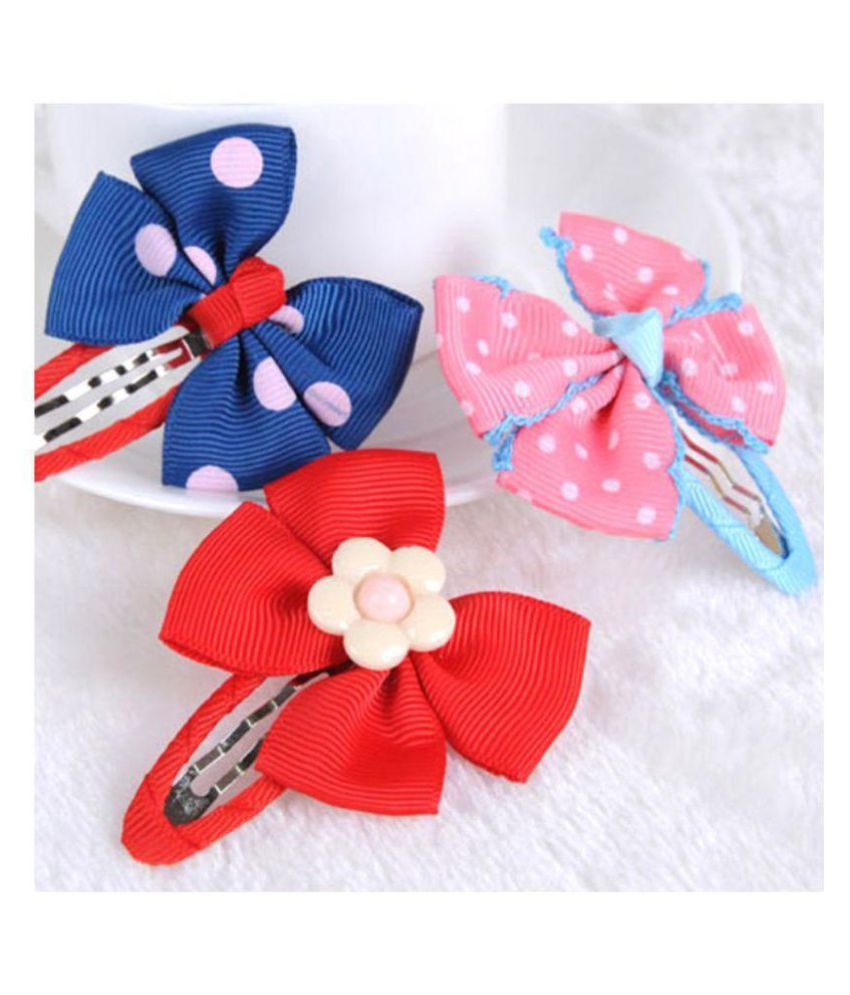 6 Imported Multi Color kids Hair Clips/Snap Clips/Mixed Bowtie/Hair