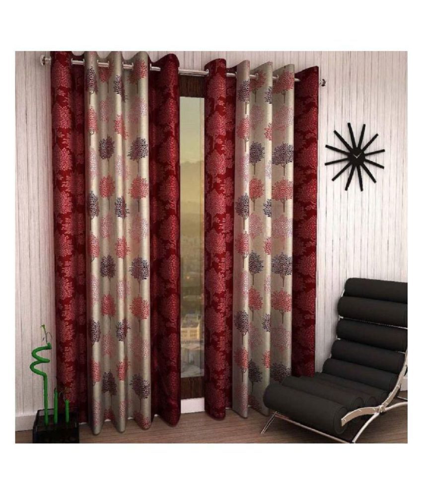     			Tanishka Fabs Floral Semi-Transparent Eyelet Curtain 5 ft ( Pack of 2 ) - Maroon
