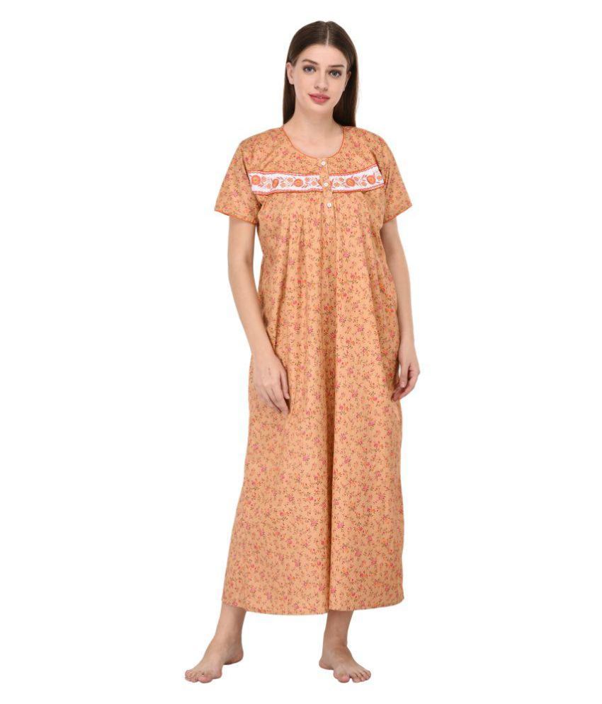 Buy NIGHTFAB Cotton Nighty & Night Gowns Rust Online at Best Prices