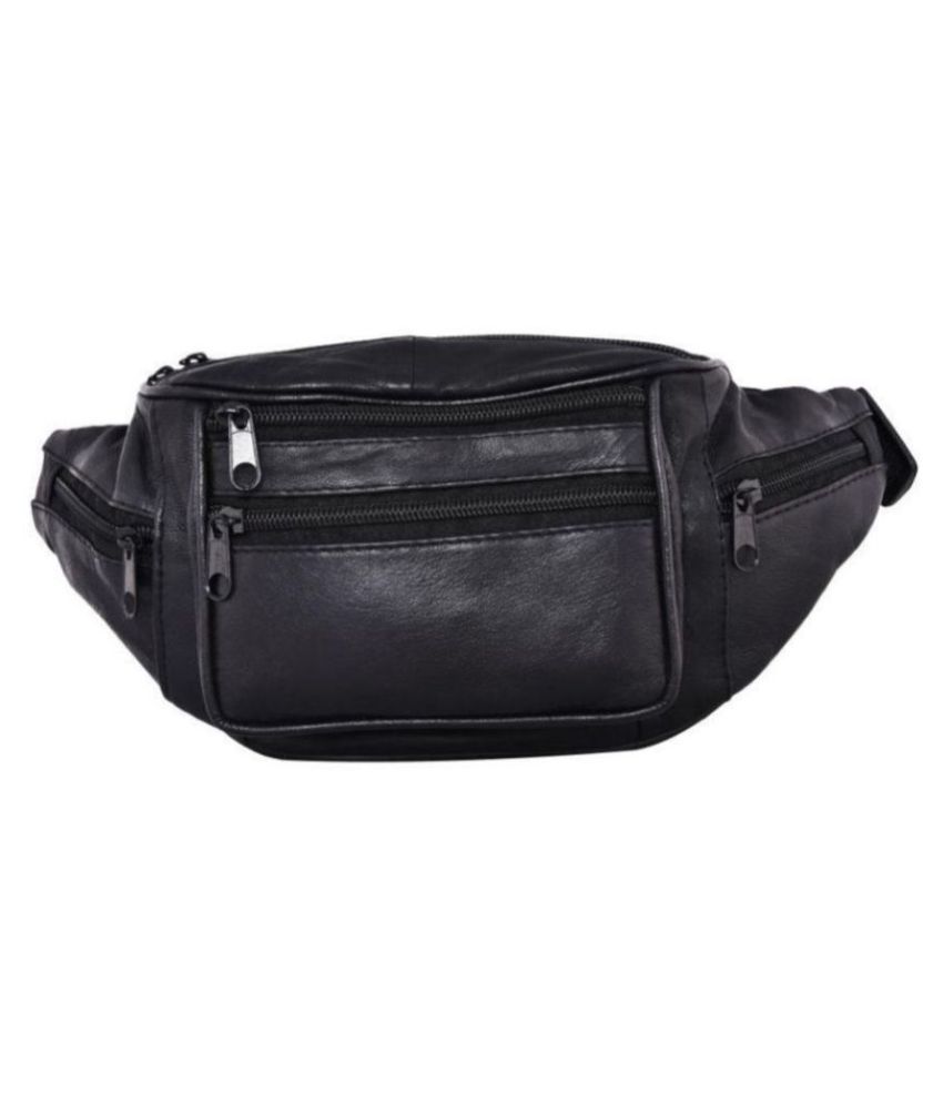    			Aspen Leather Black Waist Bag for Travelling