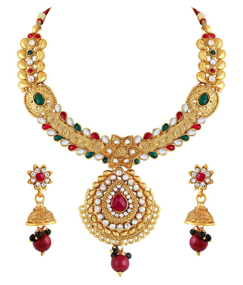 Asmitta Jewellery Zinc Multi Color Choker Traditional Gold Plated