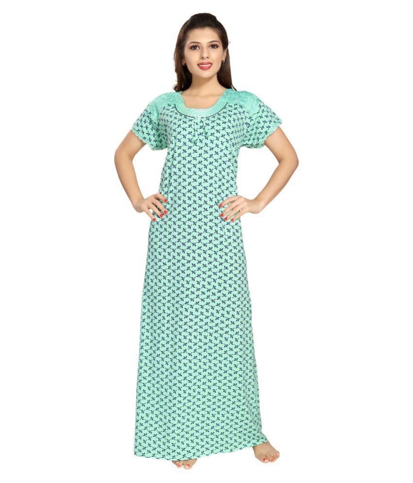 Buy 9shineslabel Cotton Nighty & Night Gowns - Green Online at Best ...