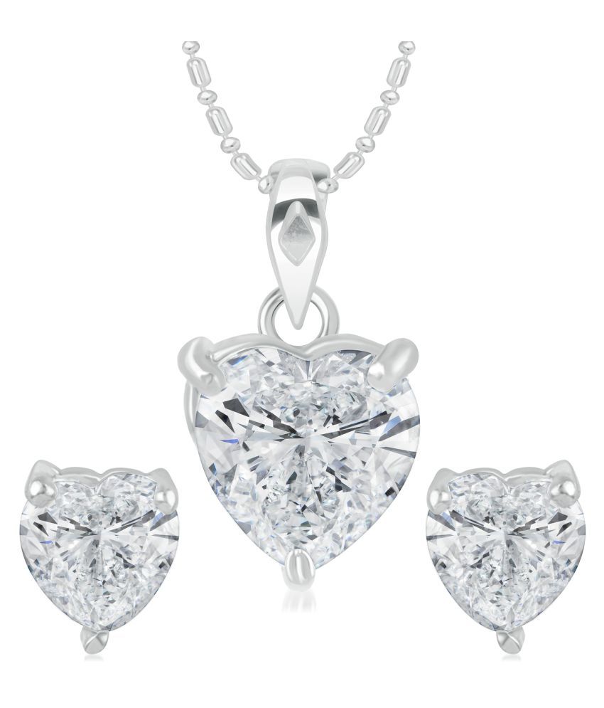 VK Jewels Rhodium Plated Solitaire Hearts Alloy CZ American Diamond Pendant Set For Girls