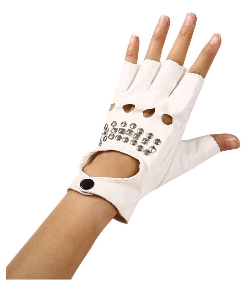 Gloves Fingerless Ebony Porn - Women Men Rivets PU Leather Semi-finger Sexy Hollow Out Fingerless ...