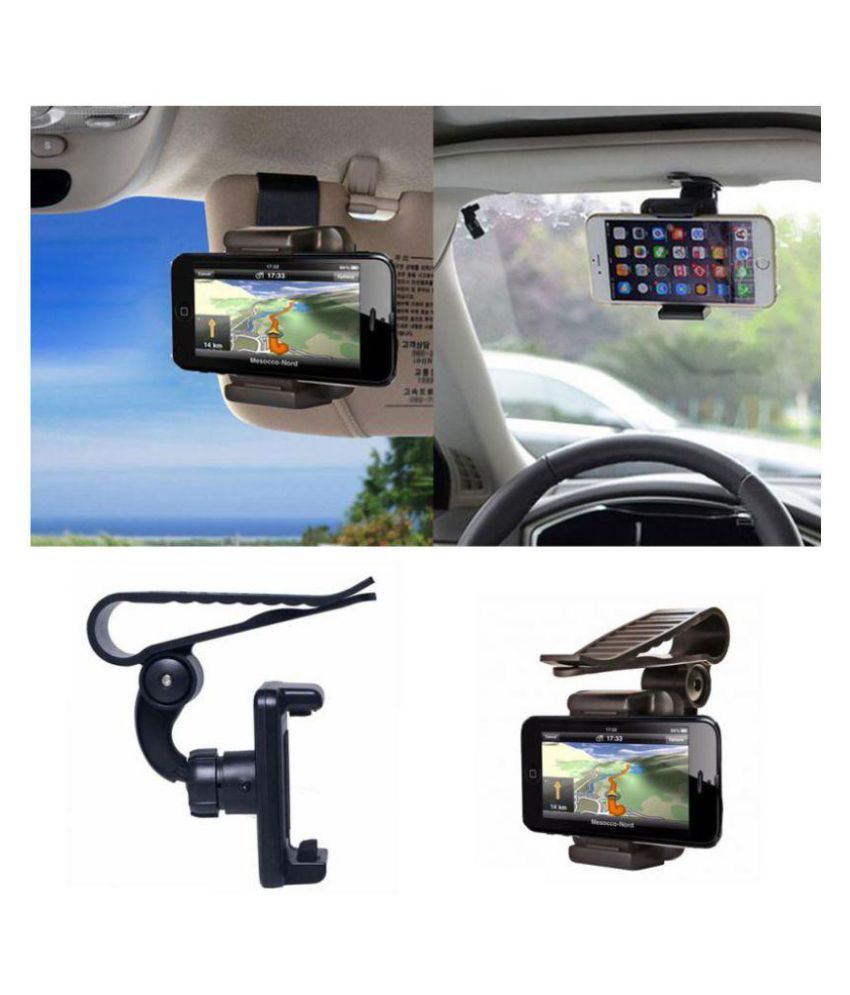 Car Mobile Holder Horizontal Clip for Car Dashboard & Sun Visor Black