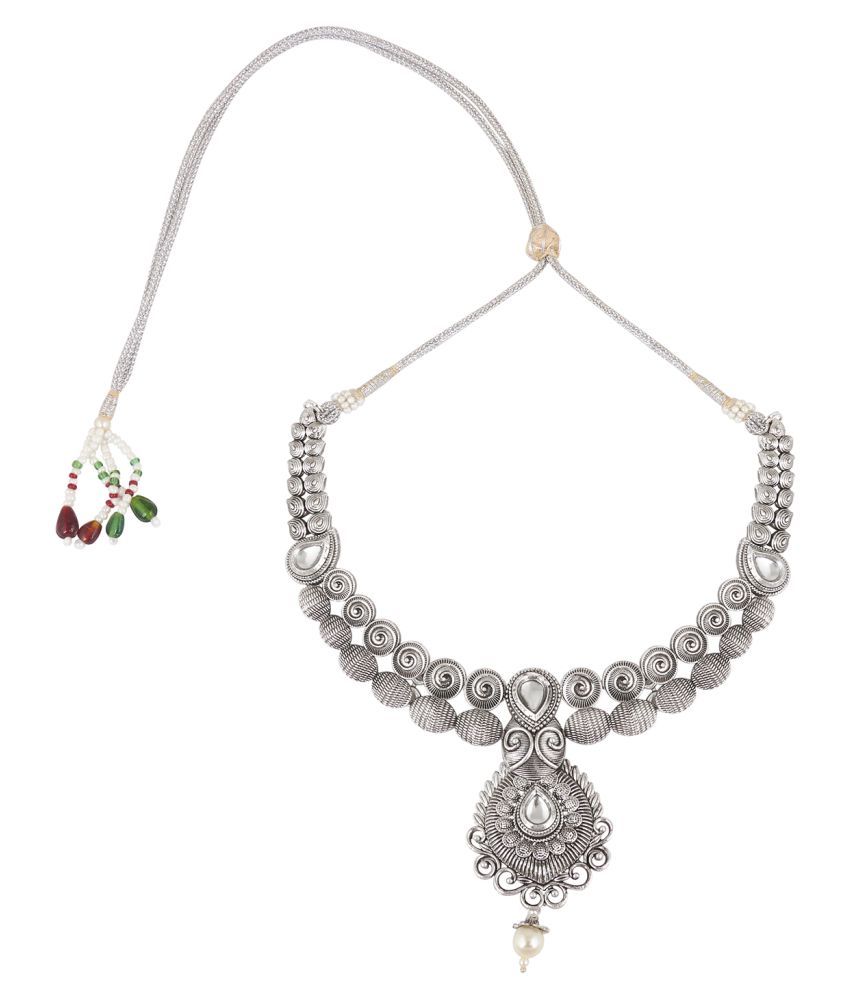 Shining Jewel Brass Silver Statement Designer Silver Plated Necklaces