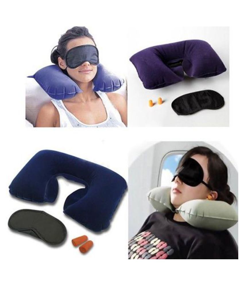 Inflatable Travel Flight Pillow Neck U Rest Air Cushion Eye Mask