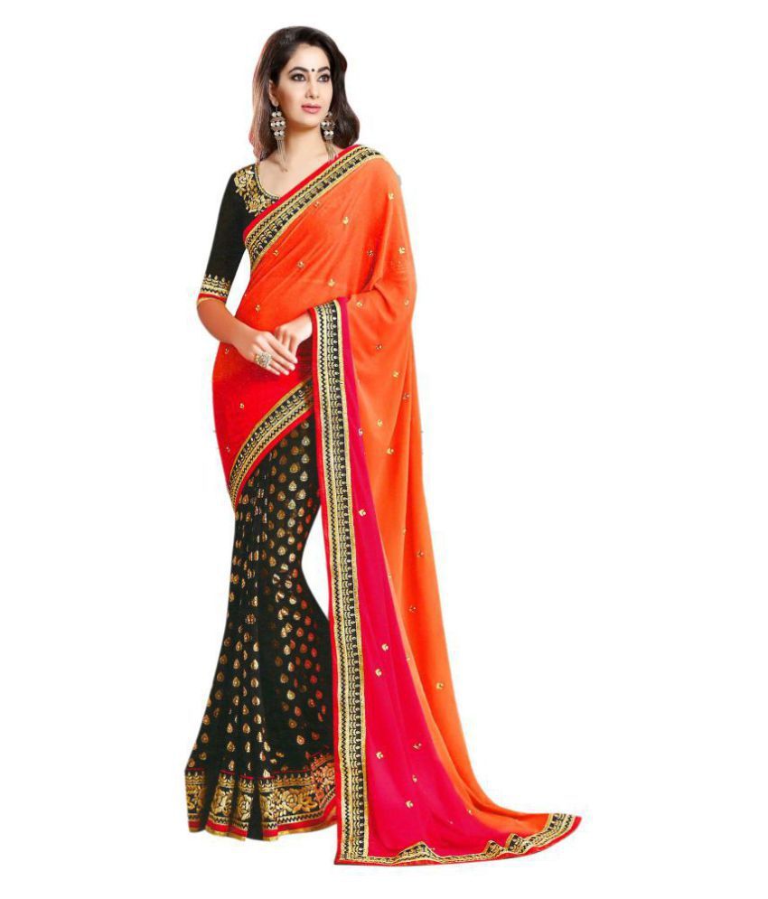 Shree sai fashion Red and Orange Georgette Saree - Buy Shree sai ...